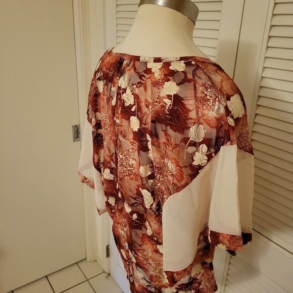 Sheer Y2K Red Lace Batwing Sleeve Blouse Wet Seal Oversized Chiffon Small - Picture 5 of 7